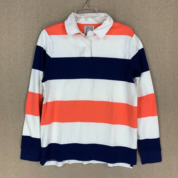Lands' End Tops - 🚨SOLD 🚨Lands End Rugby Shirt size Medium Women’s Striped Polo Navy Orange Cotton